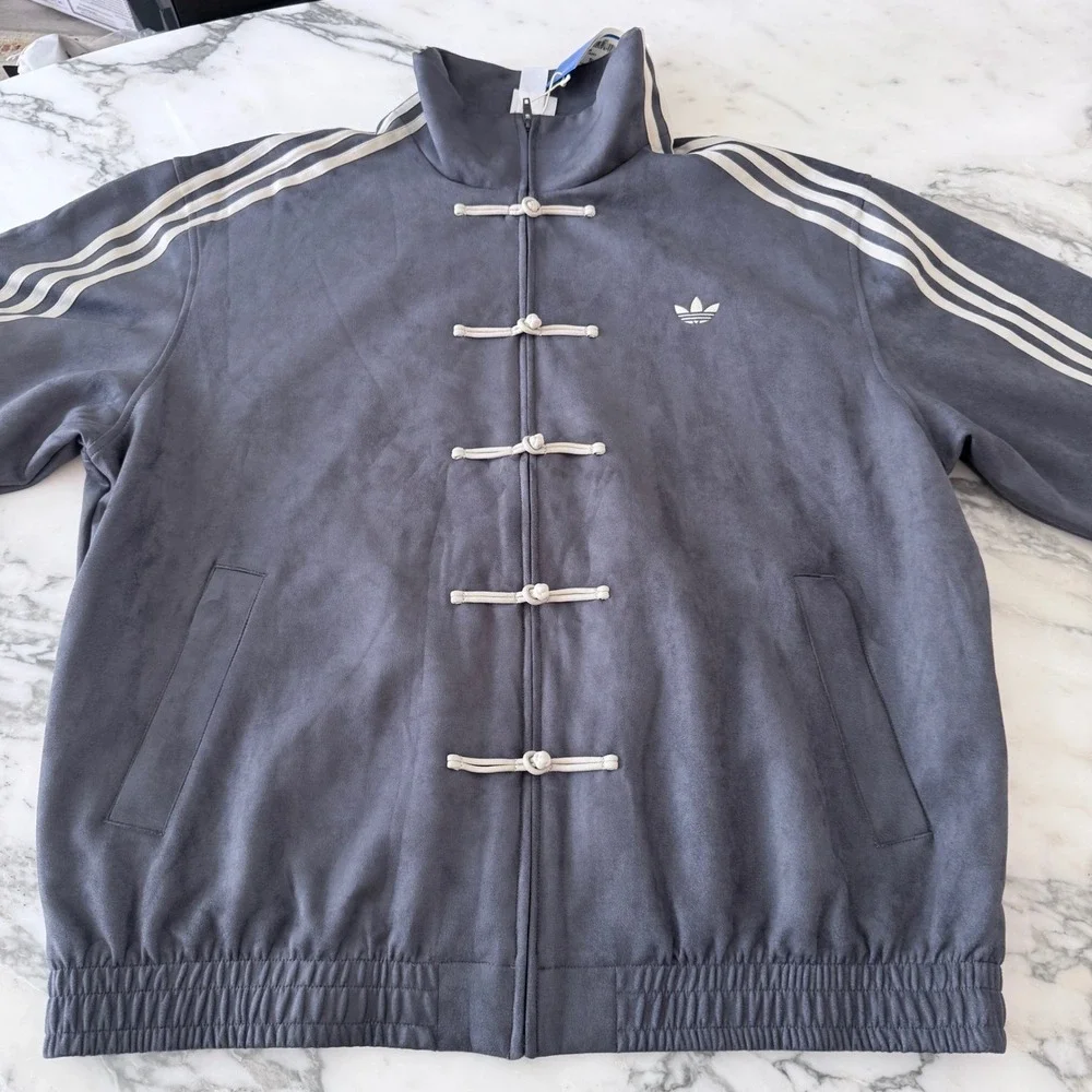 Adidas Originals Faux Suede Kung Fu Track Jacket Grey White HP0426 Mens XL